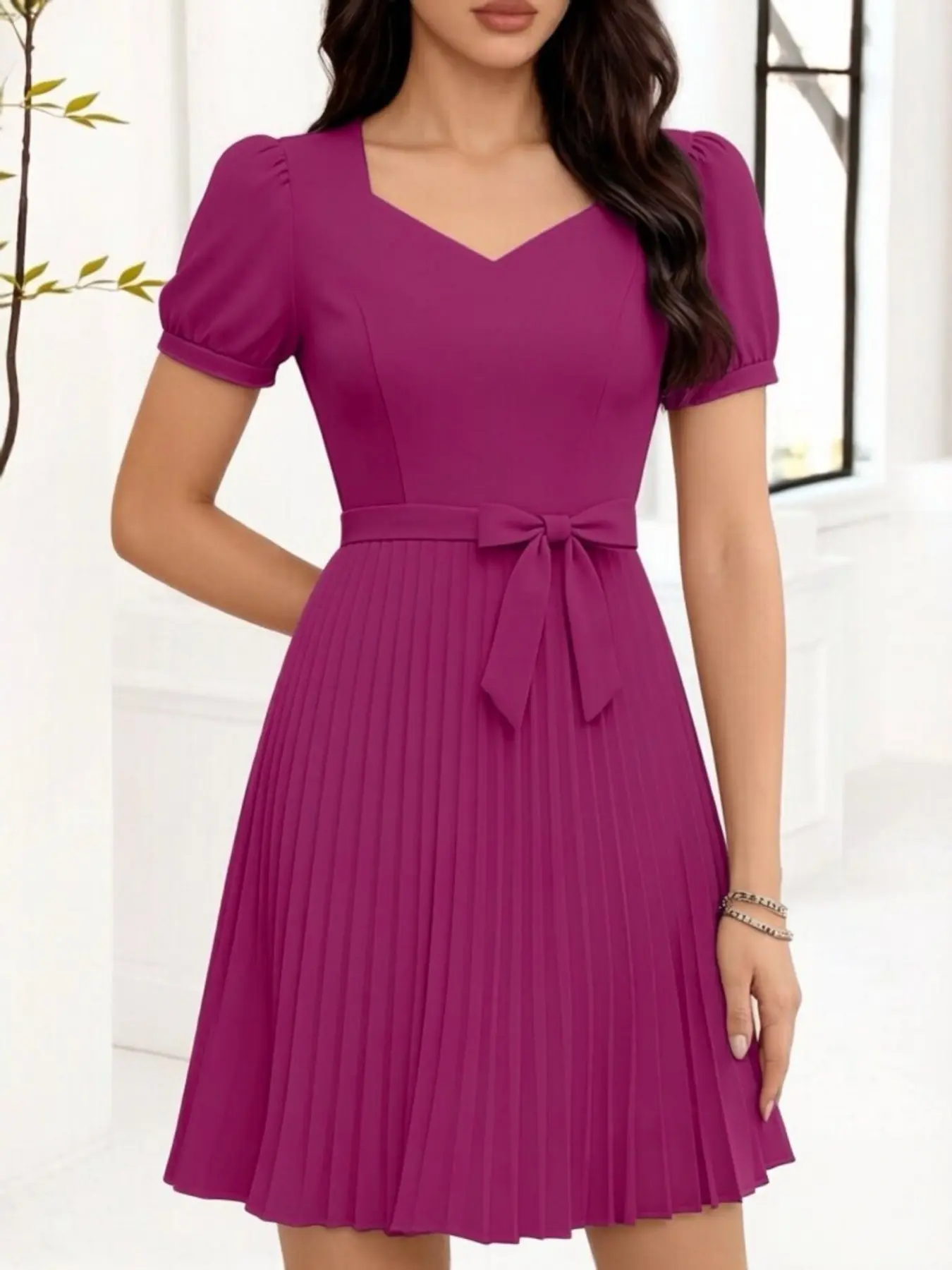 Celderio Women's Fashion Casual Simple Slim Fit Short Dress, Solid Color V-Neck, Perfect for Daily Wear