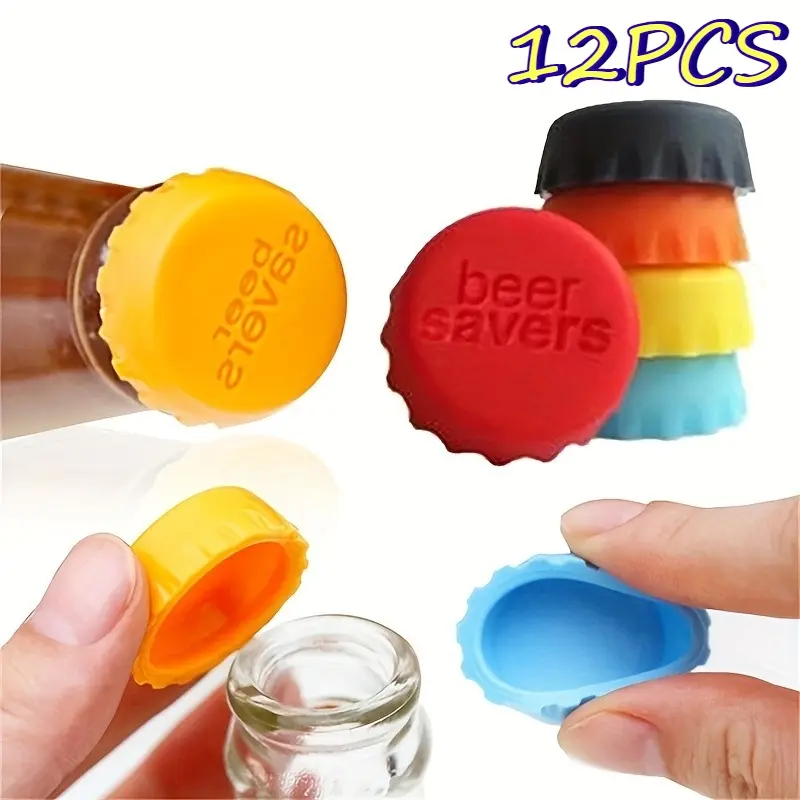 12Pcs Reusable Silicone Bottle Caps Food Grade Beverage Seal Lids For Beer Soda Wine Bottle Leak Proof Fresh Keeping Covers Multi Color Kitchen Storage Accessory For Home Party Picnic BBQ Camping Daily Use Sealing Lids