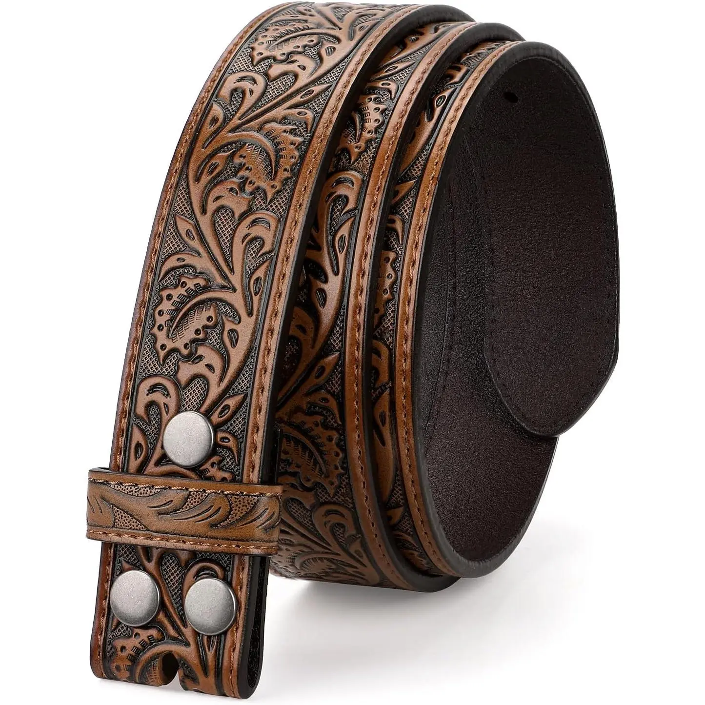 Western Belt Strap for Men without Buckle 1.5" Wide Floral Engraved Embossed Leather Belt Strap