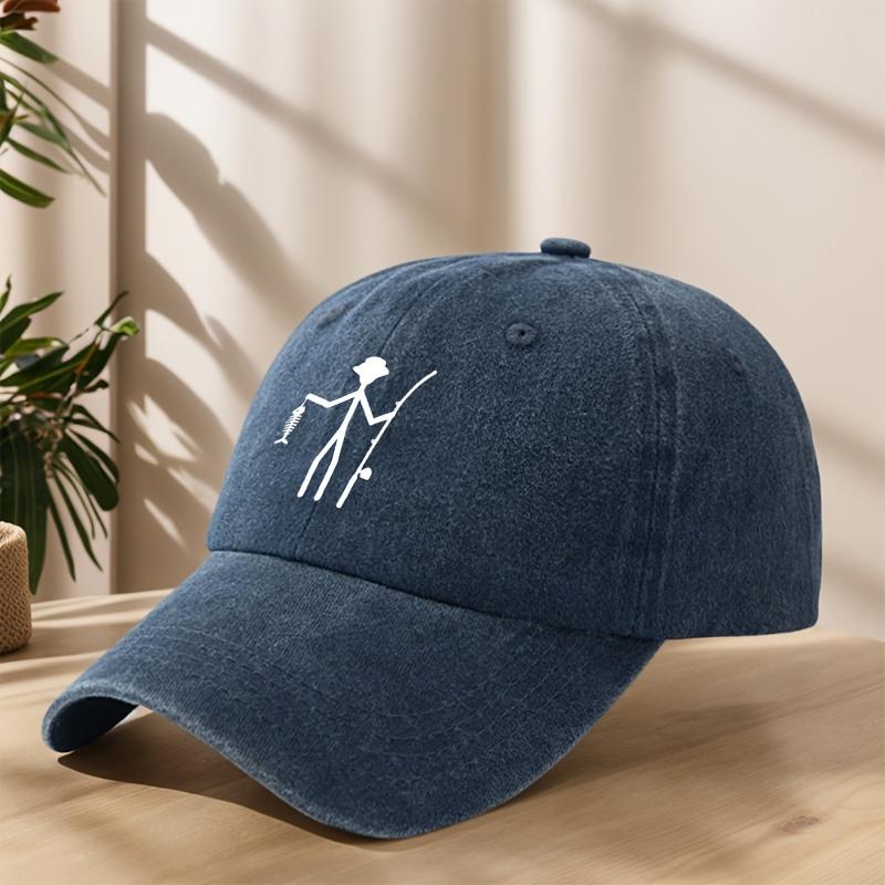 Vintage Baseball Cap - Creative Fishing Design, Soft & Comfortable, Breathable & Sweat-Absorbent Polyester, Adjustable Fit for Outdoor Sports, Fishing, Camping - Black with White Graphic Print, Fishing Hat