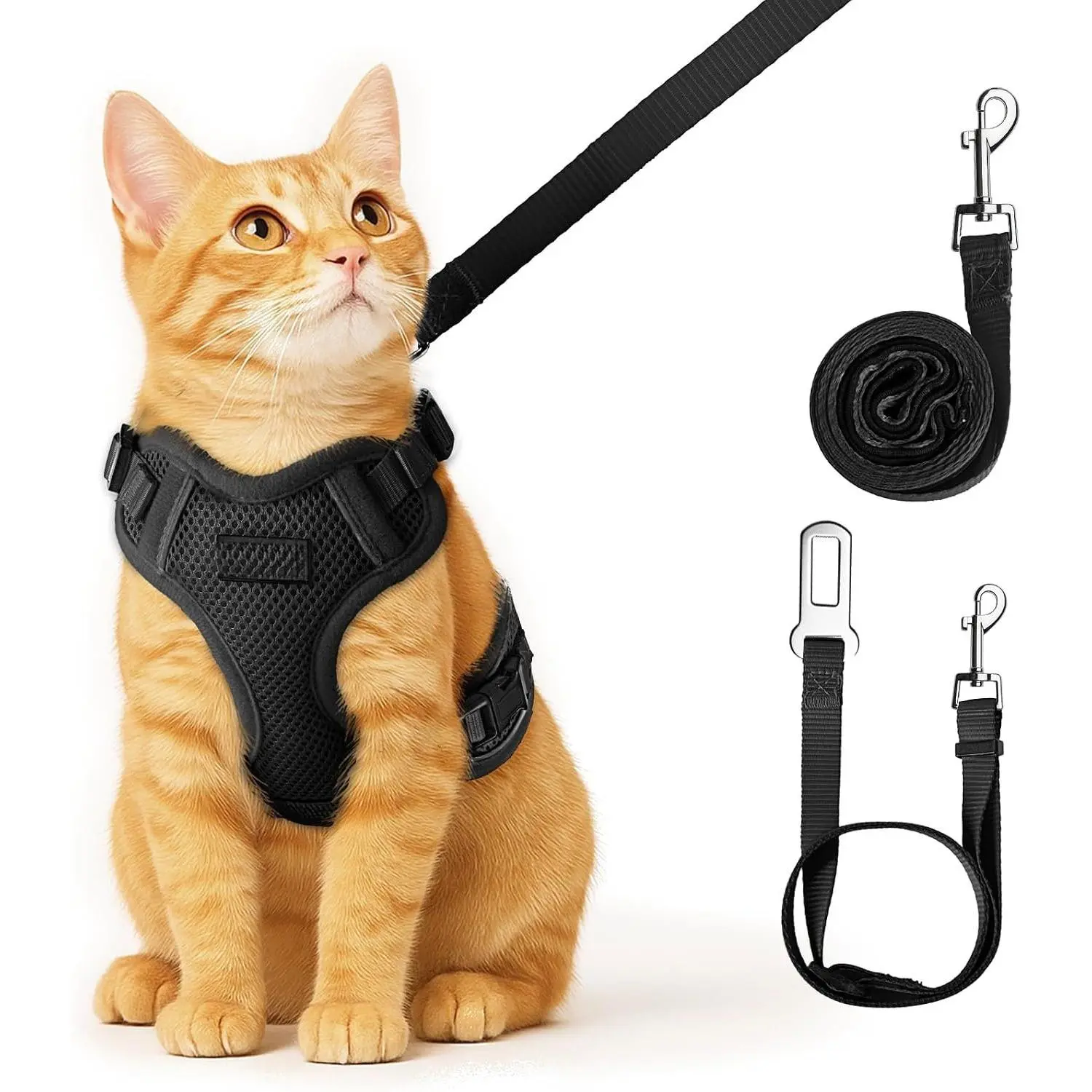 Harness and Leash for Walking,   Harness, Soft Adjustable Vest Harnesses for Cats, Easy Control Breathable Reflective Strips Harness, Kitten Harness and Leash Set, Black, S