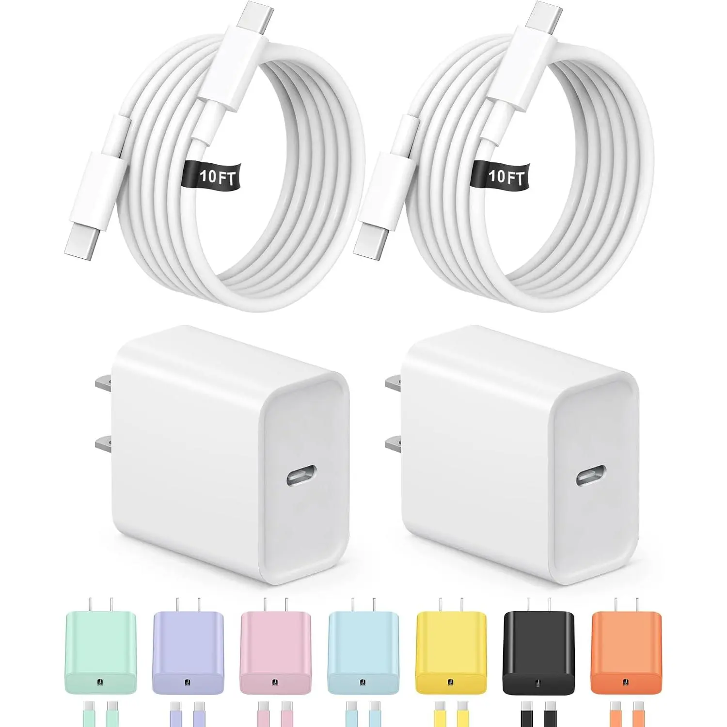 10FT  17 16 15 Charger   USB C Charger Block Type C Chagrer   2-Pack for  17/17 Plus/17 Pro/17 Pro Max/ 16/16 Plus/16 Pro/16 Pro Max/15/15 Pro Max