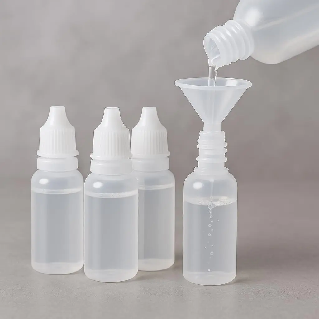 5 PCS (4 Bottles + 1 Funnel) 15ml (0.5oz) Small Plastic Dropper Bottles - Empty, White Eye Liquid Dropper Bottles, Squeezable & Portable Travel Containers for Eye Drops, Refillable with Cap and PlugGift