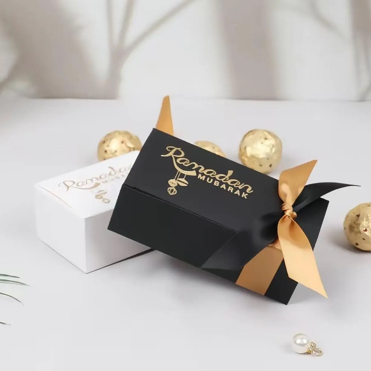 10pcs Eid Ramadan Ramadan MUBARAK Decorations Gift Wrapping Box Two Tone Ribbon Rectangular Box Exquisite Gift Box