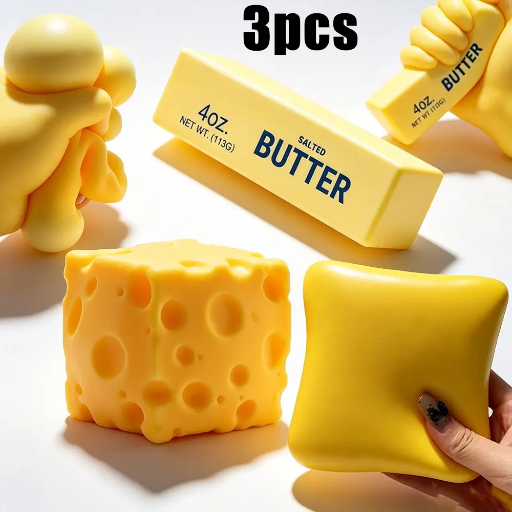 3-Piece Squid Set, Slow Rising Squid Toy, Cheese and Bread Butter Squid, Sensory Stress Relief Squeeze Toy, Cute Desktop Toy Gift