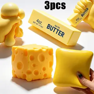 3-Piece Squid Set, Slow Rising Squid Toy, Cheese and Bread Butter Squid, Sensory Stress Relief Squeeze Toy, Cute Desktop Toy Gift