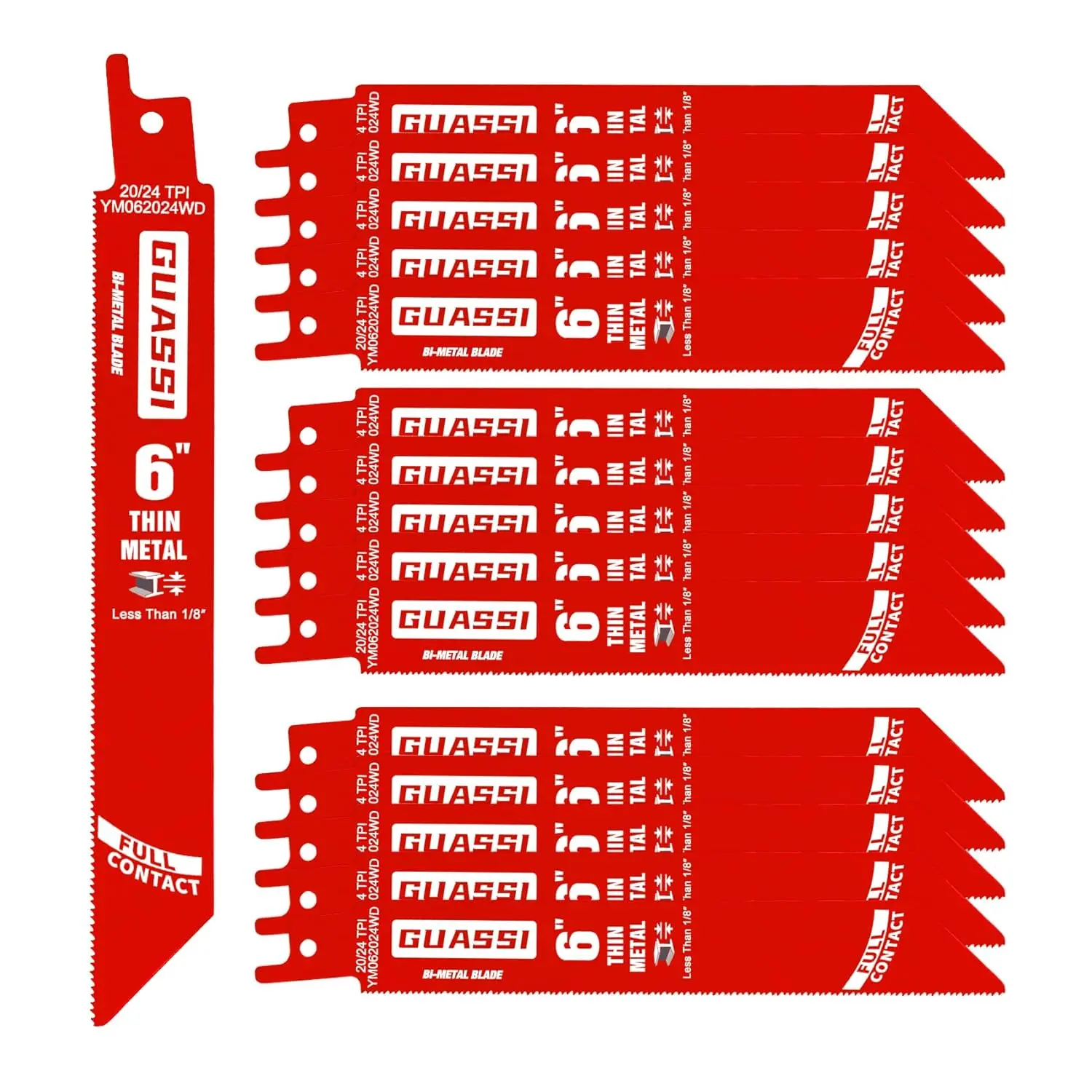 15-Pack 6 in 20/24 TPI Dual Tooth Reciprocating Saw Blades, 8% Cobalt Sawzall Blades for <1/8 in Thin PVC, Screws, Soft Metals Pipe, Fast Cutting Speed, Corrosion Protection, Works with DS0620BF
