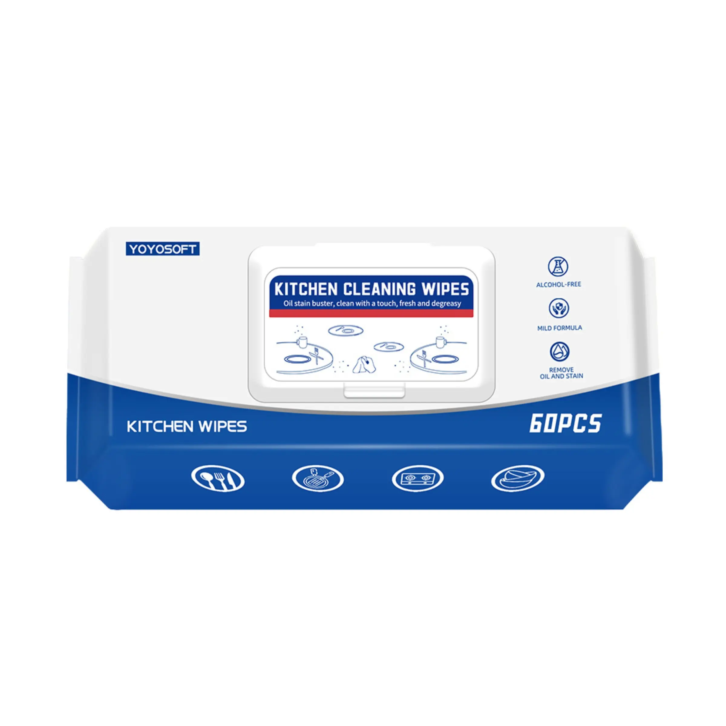 60 Sheets Kitchen Wet Wipes, Remove Heavy Oil Stains, Disposable Cleaning Towels for Range Hoods and Countertops, Oil Stain Remover