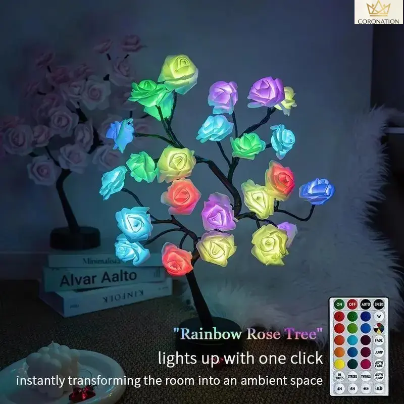 Romantic Rose LED Lamp - USB Rechargeable, 3-Color Changing Aesthetic Night Light for Bedroom Decor, Camping Ambient Light for Couples, Holiday Gift (Valentine's Day, Anniversary), Led Lights Bedroom