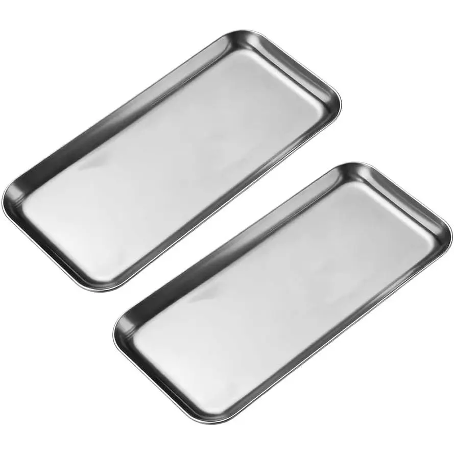 2 Pack Stainless Steel Decorative Tray, 9 Inch  Trays for Decor,  Tray  Organizer for Holding Perfume, , Candle (Rectangle)