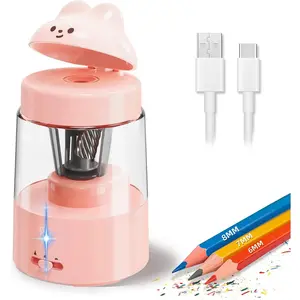 Rechargeable Electric Pencil Sharpener, Auto Stop Battery Powered Cute Sharpener for 6-8mm No.2/Colored Pencils, Ideal Kids Gift, Suitable for Classroom Office Home (Pink)