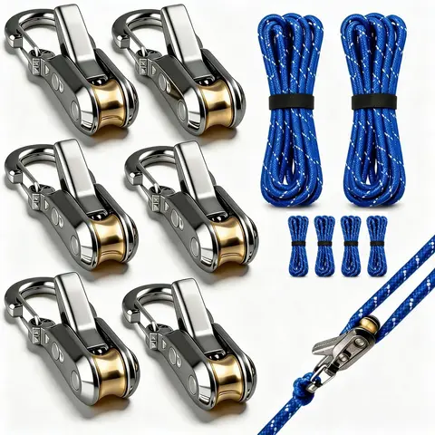 6-Pack Rope Set with Wheel Tightener, Adjustable Ropes with Buckle, Includes Auxiliary Rope, Ideal for Camping, Sailing, Home Storage, Outdoor Activities, Rope Kit