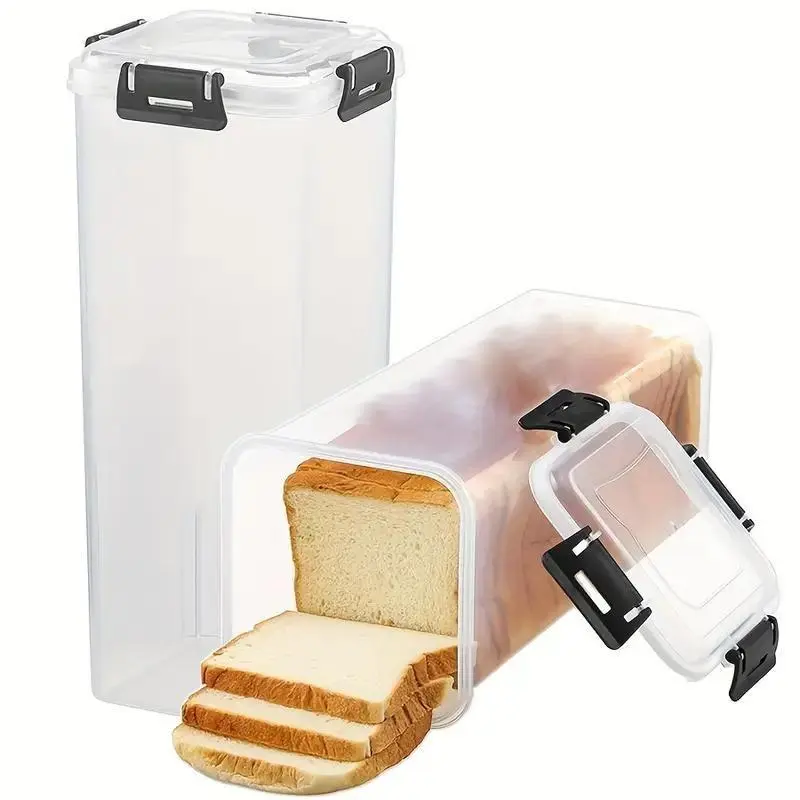 Plastic Bread Box with Flip Cover, Rectangular Storage Container, Reliable Sealing, Quick Lock Design, Keeps Bread Fresh & Organized, Kitchen Preserving Container