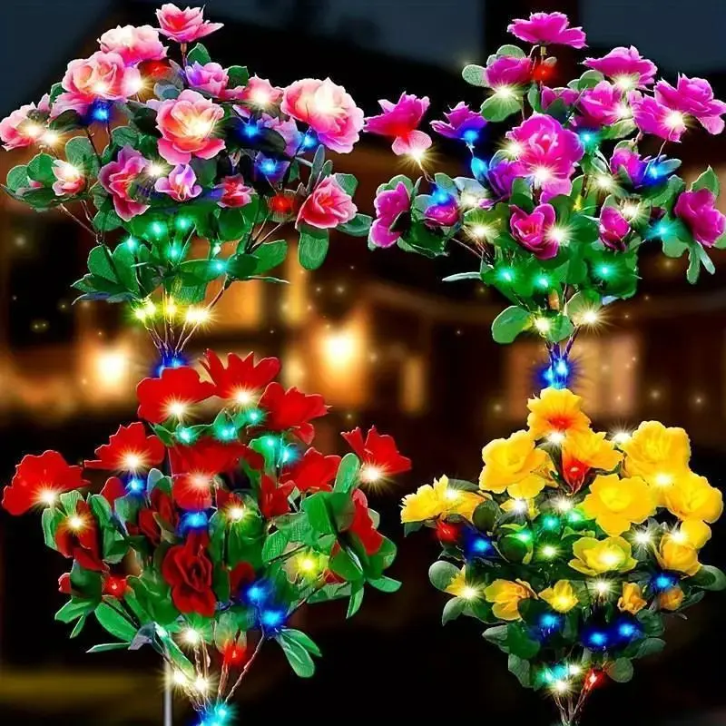 UV Protection And Waterproof Solar Flower Lights Outdoor LED Sunflower Garden Lights Azalea Garden Stake Lights with Auto On/Off,  Water-Resistant Decor for Yard Lawn Patio Pathway