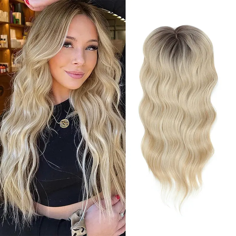 Women's 22in Loose Curls Synthetic Fiber Hair Topper - 6.5"x6.51" Scalp Base, Clip-In Tangle-Free Wavy Hairpieces, Heat Resistant, Daily Wear for Thinning Hair Volume & Coverage, Synthetic Fiber Hairpieces