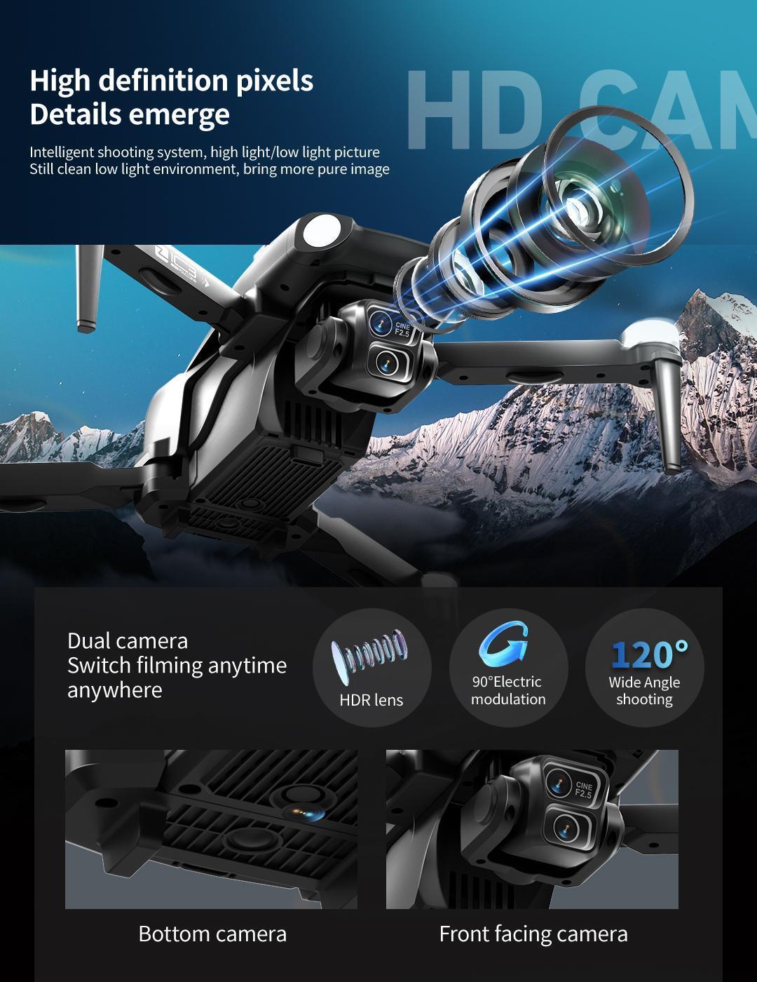 2026 GPS brushless HD camera drone with a 4.5-inch screen remote controller, four-way obstacle avoidance, ESC adjustable camera, GPS return-to-home, 360° rolls, and three batteries for up to 45 minutes of flight—ideal for aerial photography and gifting