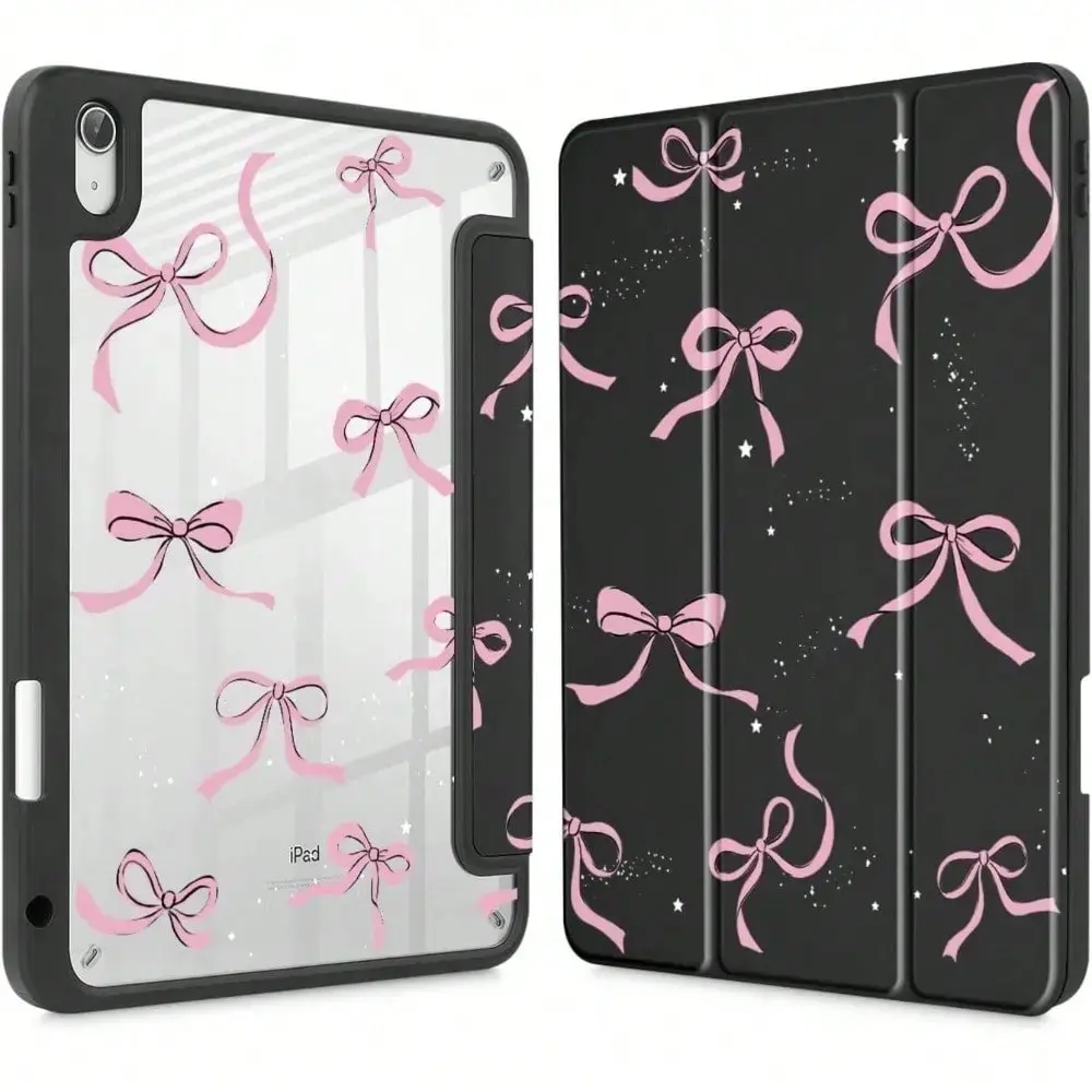Bowknot Tablet Case with Magnetic Polycarbonate (PC) Back - Tablet Accessories, Shockproof Cover, Built-in Pencil Holder, Auto Wake/Sleep, Compatible with A16 11th 2025 (11in), 10th 2022 (10.9in), 12th 2026 (11in), Mini 4/5/6, Pro 12.9in (Pink/Black)