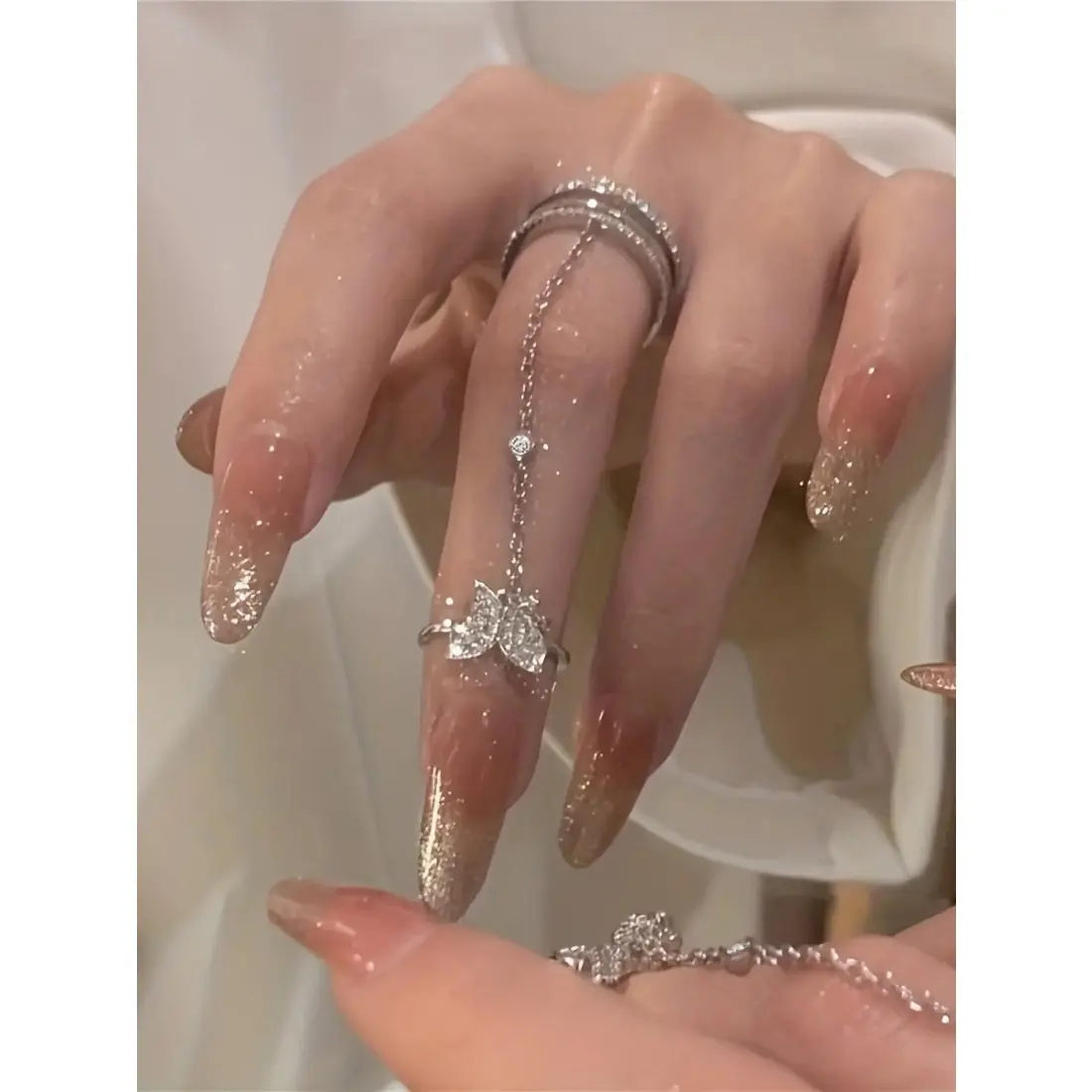 Fashion Butterfly Design Finger Ring, Rhinestone Decorated Ring for Women for Party, Daily Decor, Trendy All-match & Exquisite Jewelry for Birthday Gift, Elegant Rhinestone Ring, Beautiful Rings