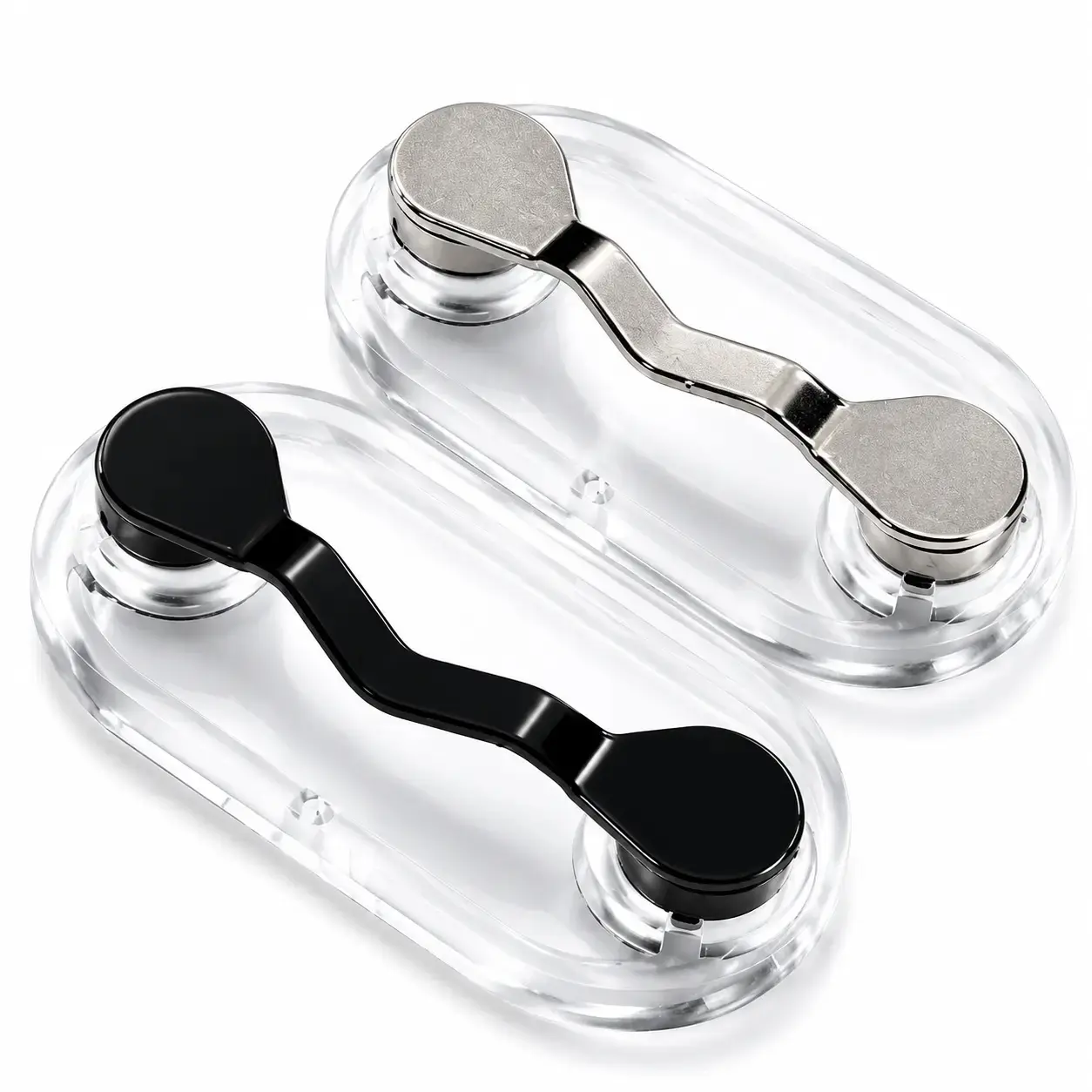 2 Pack Magnetic Eyeglass Holder Clips, Stainless Steel Black Glasses Fastener, Portable Eyewear Storage Clip for Sunglasses, Reading Glasses & Earphones
