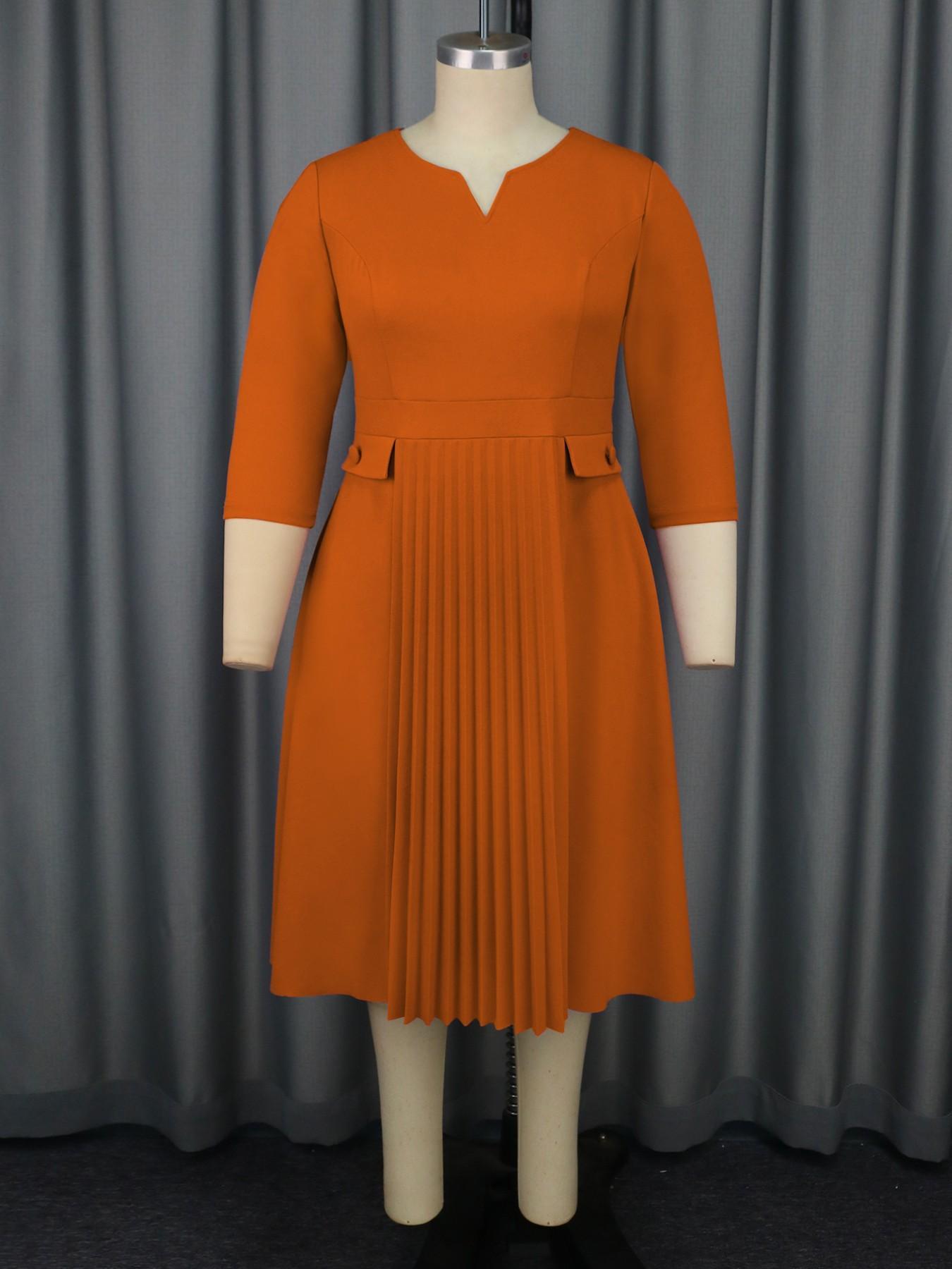 Women Elegant Formal Church Dresses Plisse A Line Modest Classy Pleated 3/4 Sleeves African Office Ladies Party Gowns Autumn New