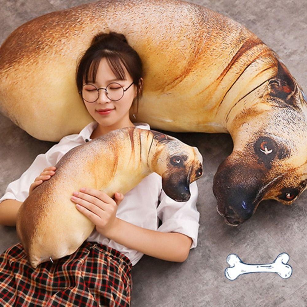 3D Lifelike Animal Cute Bend Dog Printed Throw Pillow Funny Dog Head Cosplay Children Favorite Toy Cushion for Home