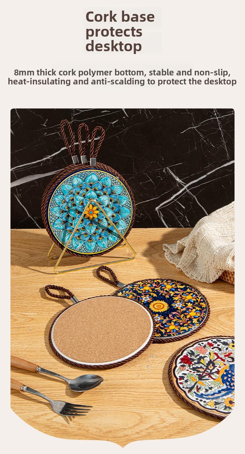 Retro Heat Resistant Mat for Cast Iron Enamel Dutch Oven Ceramic Tableware Non-Slip Kitchen Heat Insulation Pad for Dining Table Plate Heat Protection