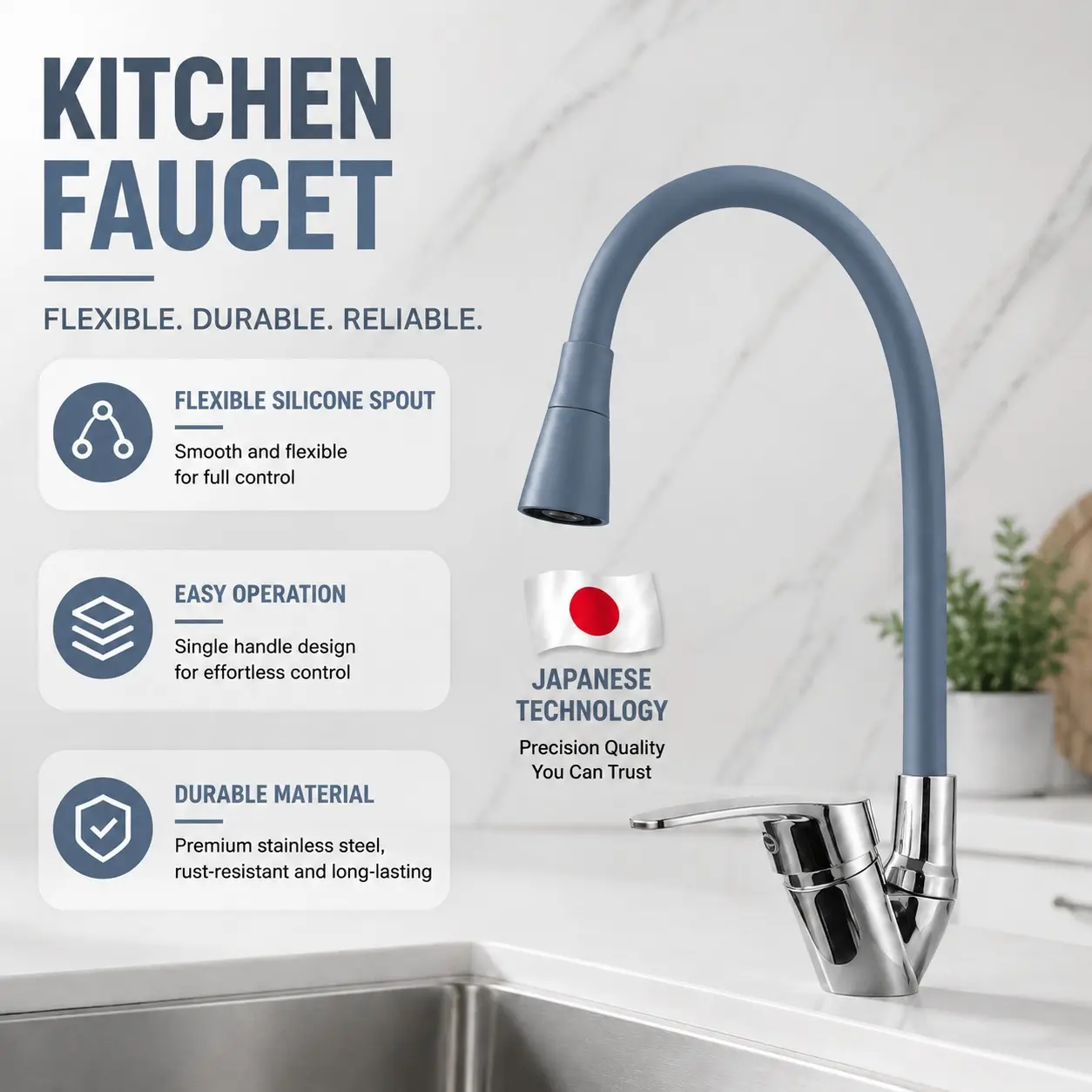 Flexible Goose Neck Faucet, 360° Rotatable, Soft Silicone Hose, Easy Operation Design, Ideal for Dishwashing and Cleaning Vegetables Fruits