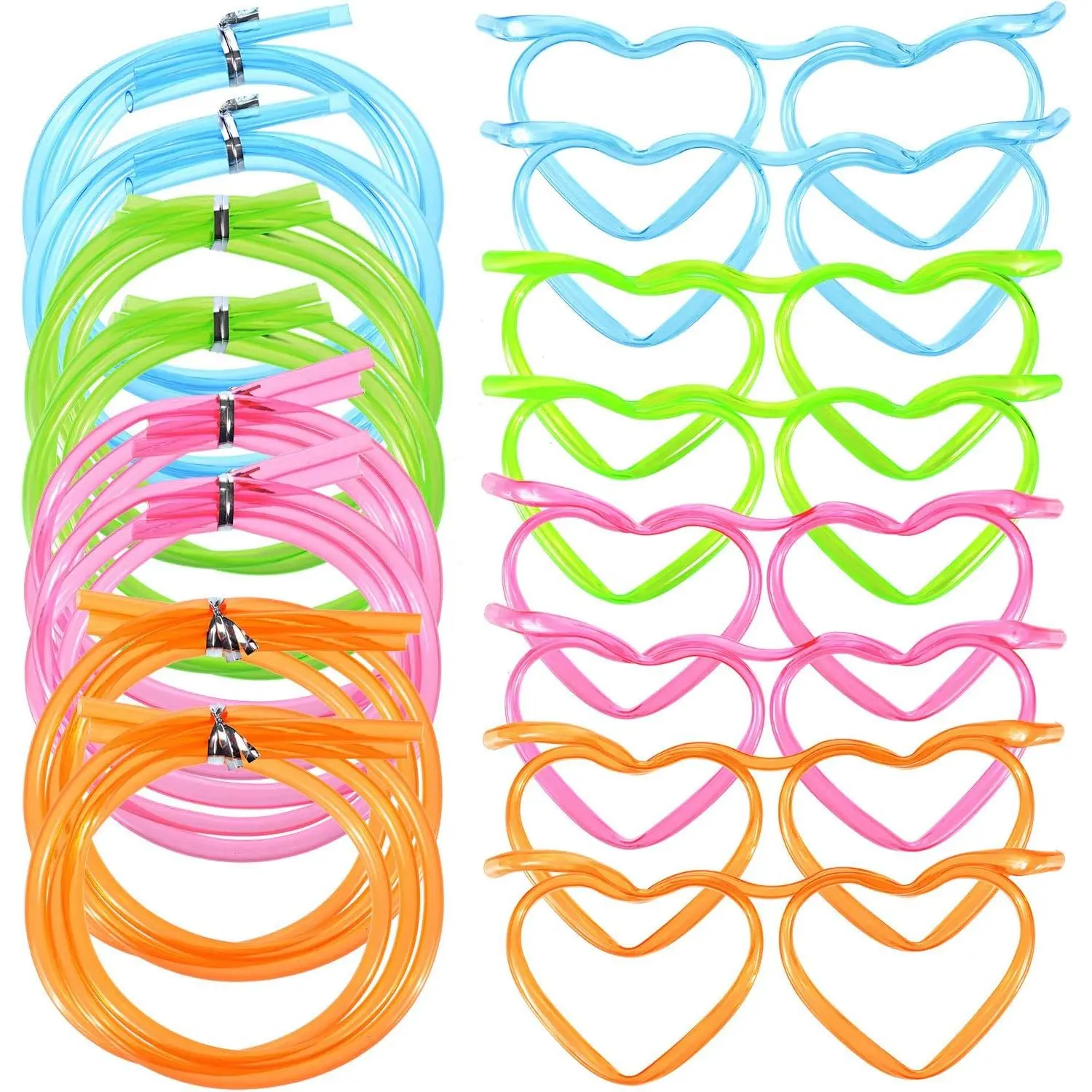 8 count Silly Straw Glasses for Adults - Crazy Loop Straws Eyeglasses Drinking Cute Heart Shaped Straw Glasses DIY for Christmas Birthday Annual Meeting Parties(4 Colors)