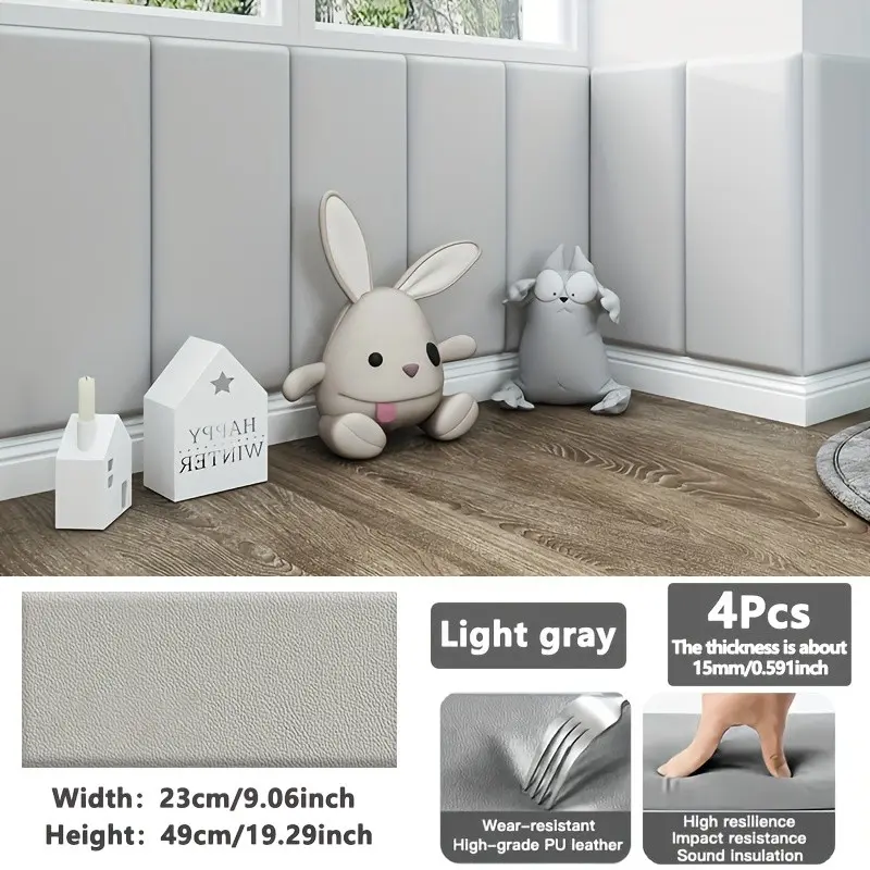 4pcs Self-Adhesive Wall Protectors, Leather Material, Soft Comfortable, Ideal for Bed Headboard, TV Background, Home, Easy Clean, Affordable