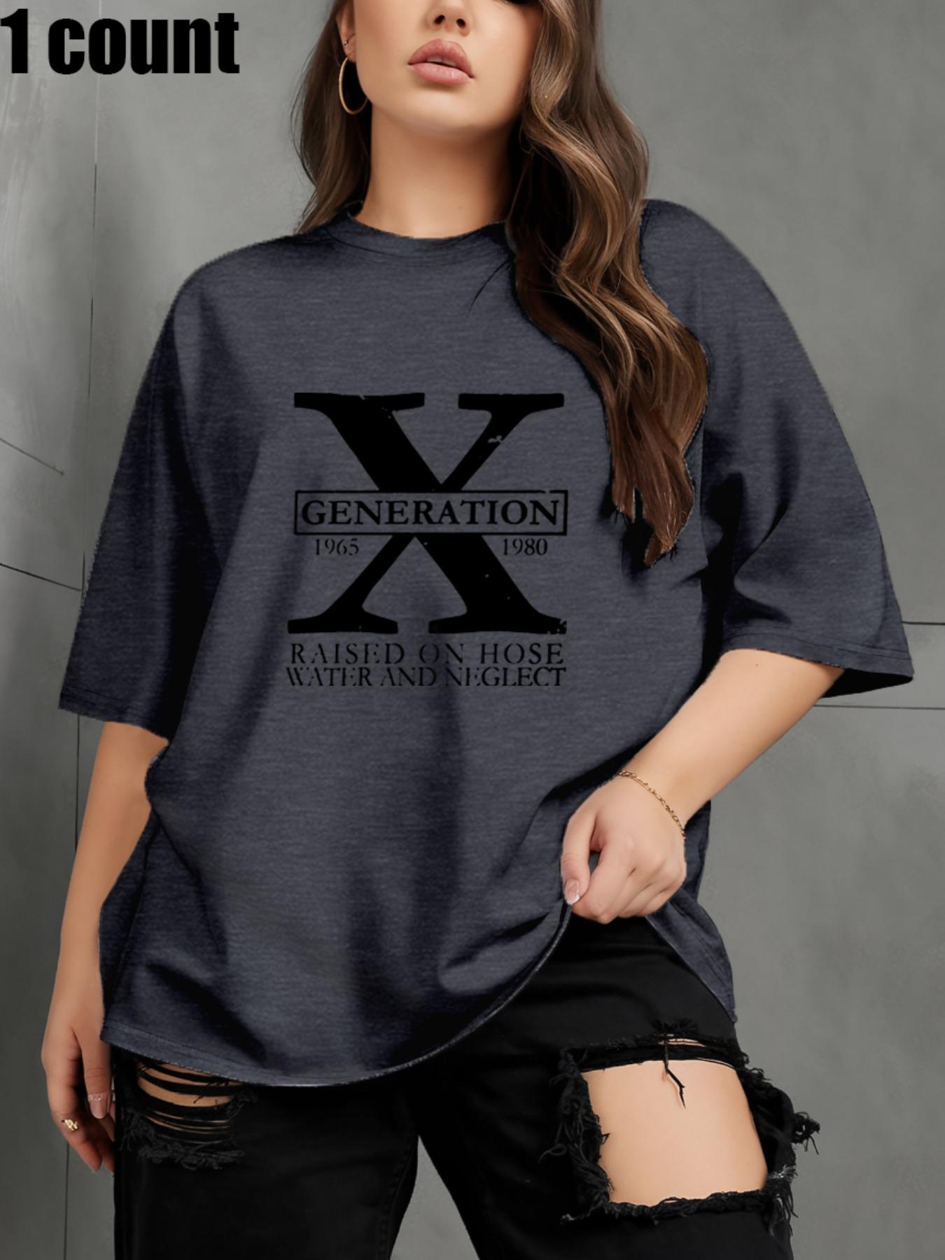 【Plus Size】 Letter Print Round Neck Tee, Casual Short Sleeve Crew Neck Printed T-Shirt for Daily Outdoor Wear, Women Clothing for All Seasons