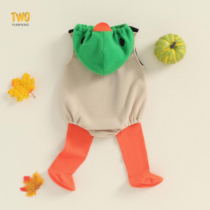 Baby Duck Costume, Sleeveless Hooded Zipper Closure Romper with Leg Warmers Halloween Cosplay Costume