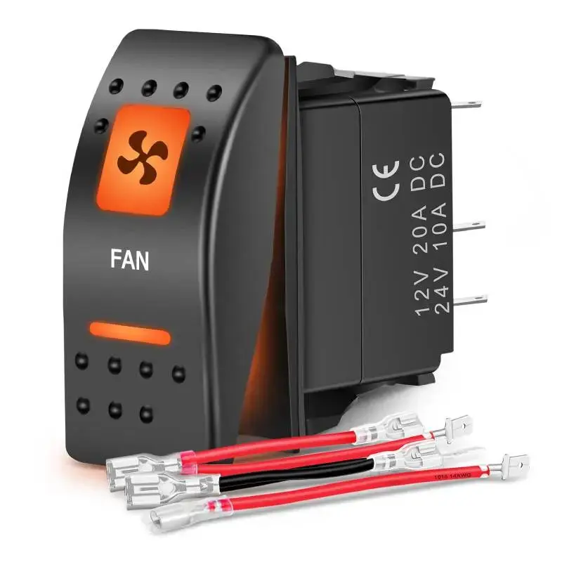 Nilight 5-Pin SPST On/Off Control UTV Fan Rocker Switch, Orange Backlit LEDs, ABS+PC Construction, High Durability, Set Packaged