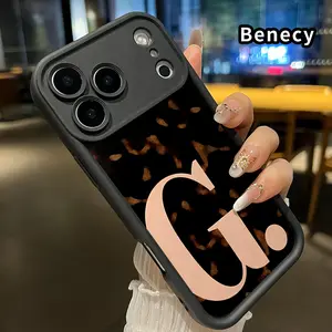 Phone Case for iPhone 17 Pro Max 16 Plus 15 14 13 12 11 Air E Leopard - initial G Shockproof Silicone TPU Bumper Drop Protection Soft Cover