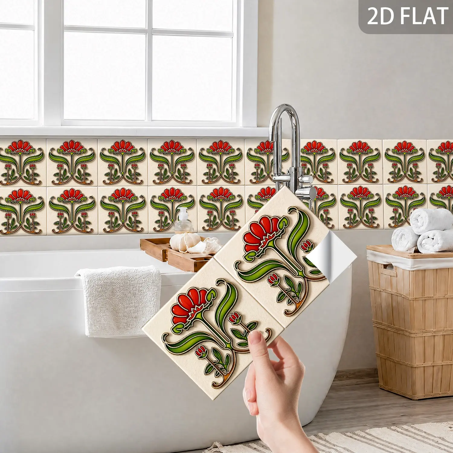 Vintage Enamel Tile Stickers, Peel and Stick Waterproof Kitchen Backsplash Decor, Glazed Waistline Tile Sticker, 14x28cm