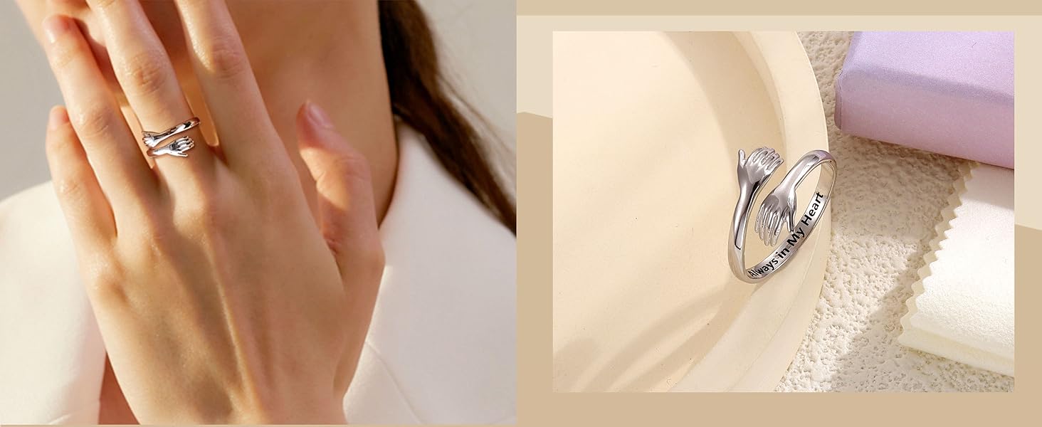 Sanfenly Silver Hug Ring for Women Men Adjustable Hugging Hands Open Love Promise Friendship Wedding Ring Sanfenly Silver Hug Ring for Women Men Adjustable Hugging Hands Open Love Promise Friendship Wedding Ring