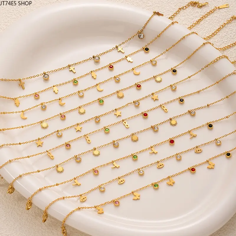 Fashion small fresh anklet star moon five-pointed star palm foot jewelry women's titanium steel does not fade a variety of colored diamond foot accessories