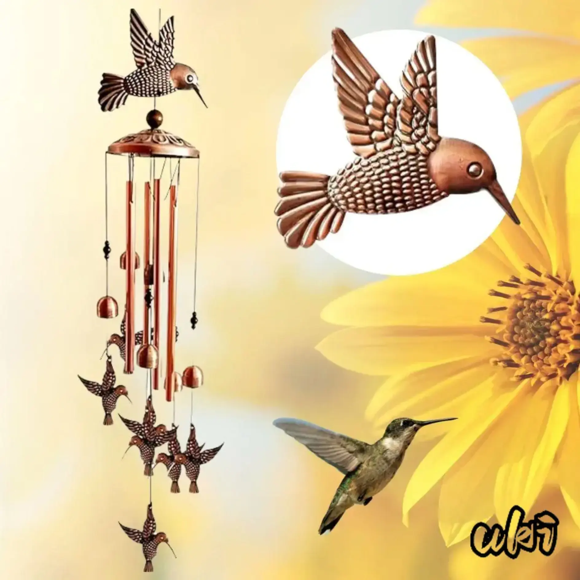 Outdoor Metal Hummingbird Wind Chimes With Polished Aluminum Structure, Artistic Hanging Ornament For Patio Backyard & Garden Space, Elegant Home Exterior Decor & Meaningful Commemorative Memorial Present For Holiday Occasions room
