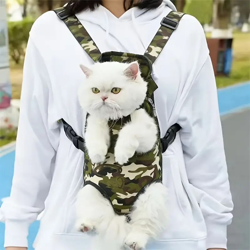 Camouflage Polyester Pet Carrier Backpack - Safe, Leak-Proof, Comfortable, Breathable, Hands-Free - Ideal for Pet Outdoor Activities