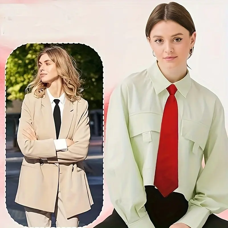 3pcs/set Classic Fashion Women's Tie- Zipper Narrow Tie, Polyester Tie, Suitable Work Shirt Pre-tie Adjustable Formal Satin Classic Tie, Men's Tie, Women's Tie, Suitable Wedding, Work, Everyday, Party