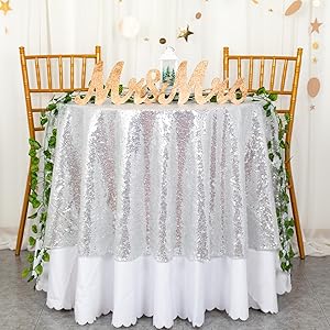 Round Tablecloth Silver 72 Inch Sequin Tablecloth Glitter Dessert Cake Tablecloth Silver Sequin Table Cover Cloth Sequin Overlay for Banquet Birthday Home Decoration
