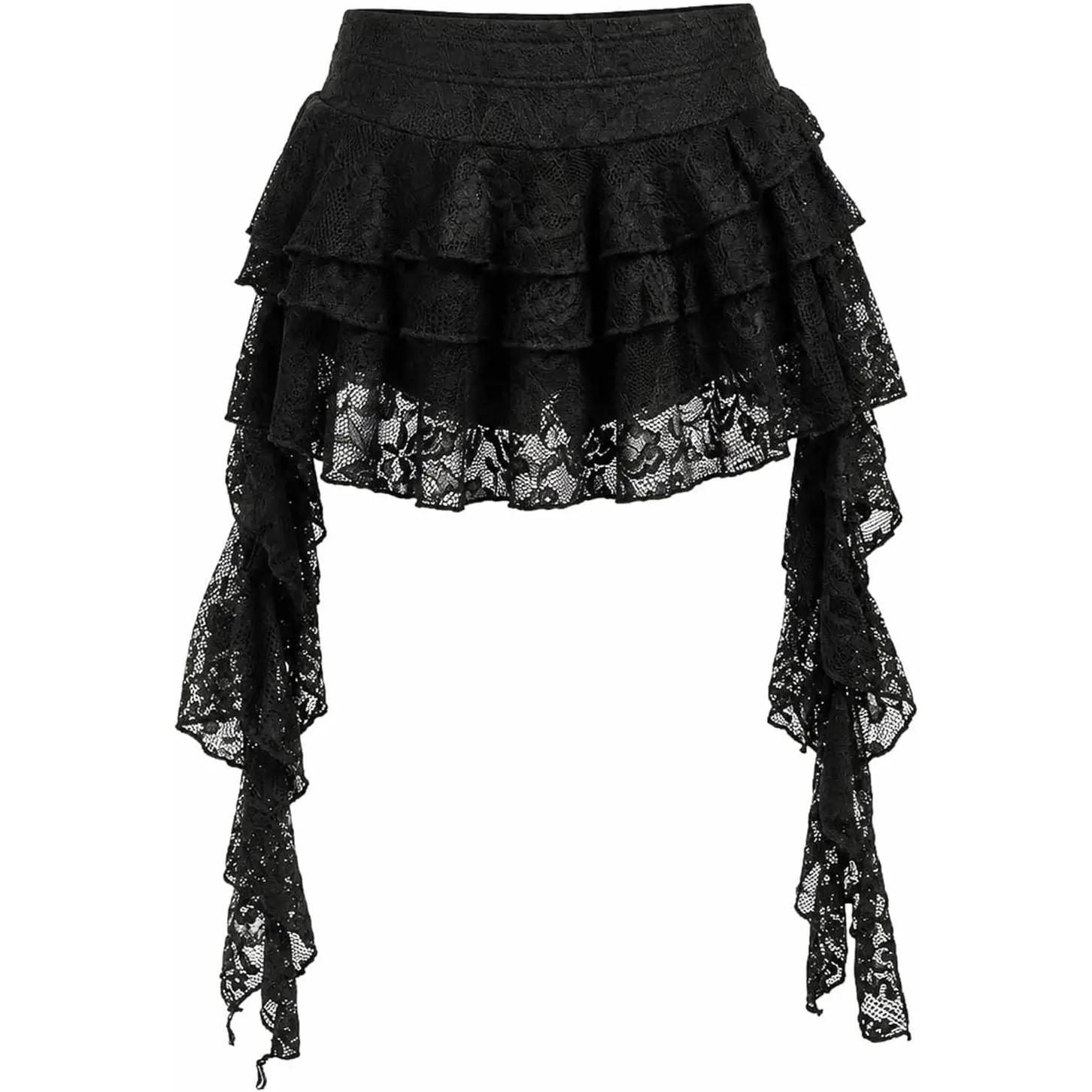 Arssm Women Lace Mini Skirts Y2K Ruffle Asymmetrical Skirts| Lace Skirts with Shorts Underneath, Layered Skirt, Flowy Pleated Rave Skirt, Festival Skirt