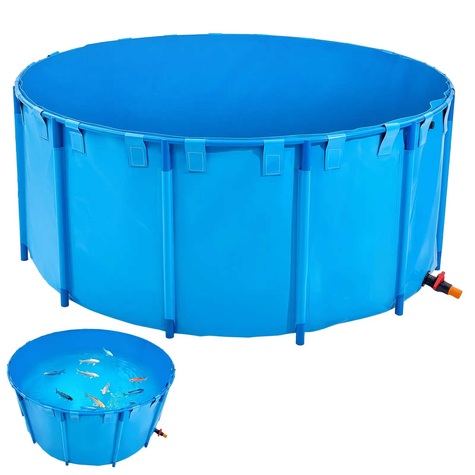 VEVOR 1320 Gal Capacity Blue Canvas Foldable Above Ground PVC Koi Tank - Stable Frame, Drain Valve, Goldfish Tank, Irrigation, Aquaculture Use