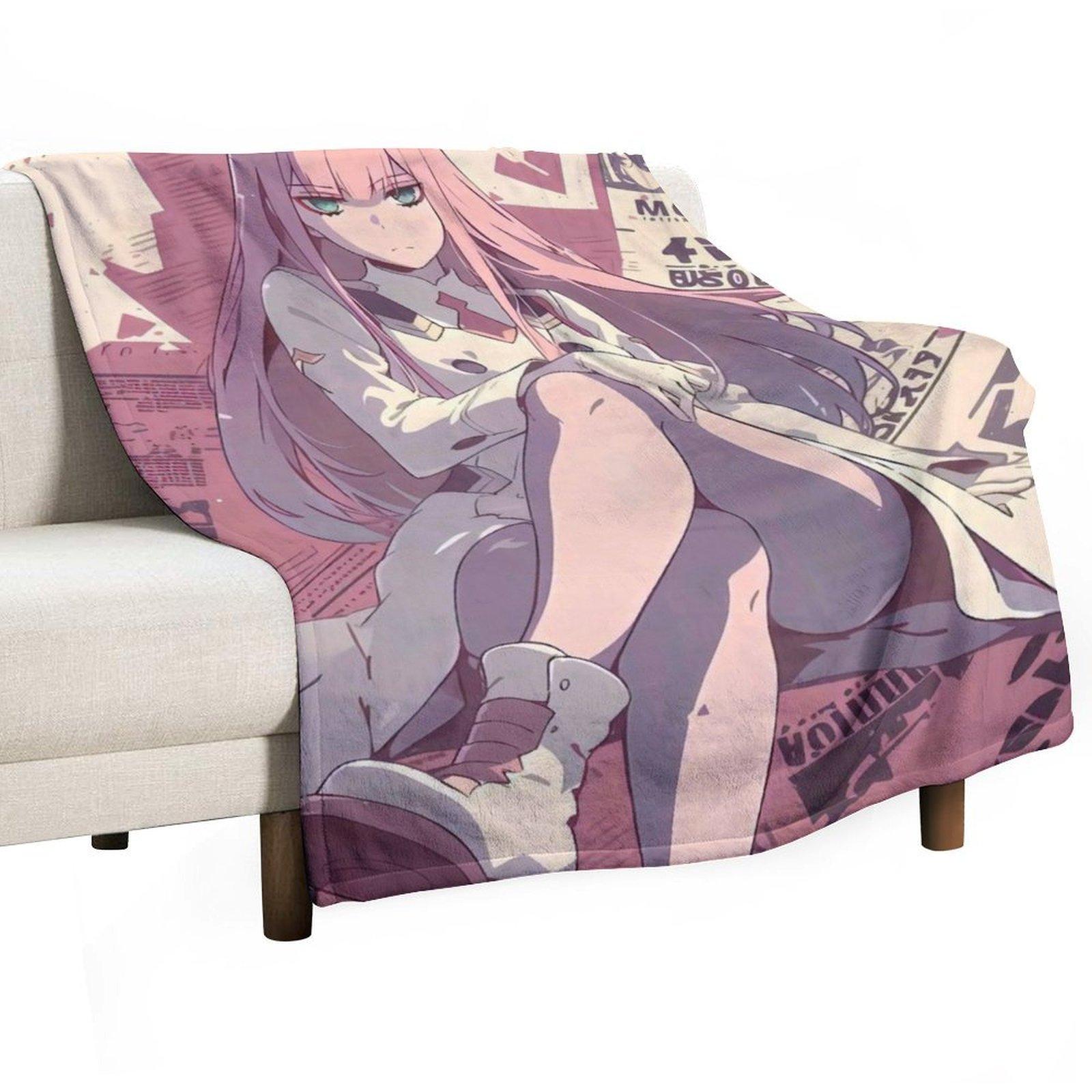 Darling in the Franxx Zero Two Anime Throw Blanket, Soft Flannel 02 Retro Style Blanket, Cozy Anime Decor for Couch Bed, Anime Lover Gift