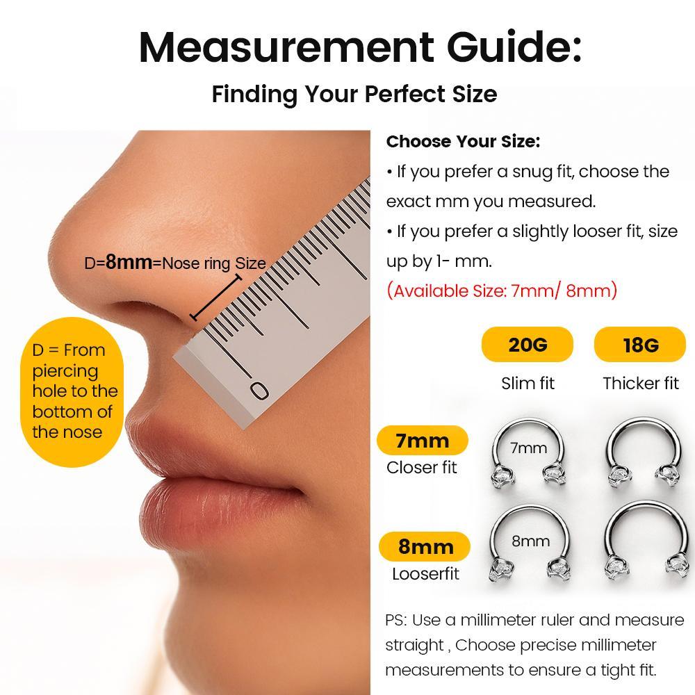 Titanium Steel Horseshoe Nose Ring 20G/18G 7mm More Size (Free Gem Picker Tool) Internally Threaded Gems Lightweight