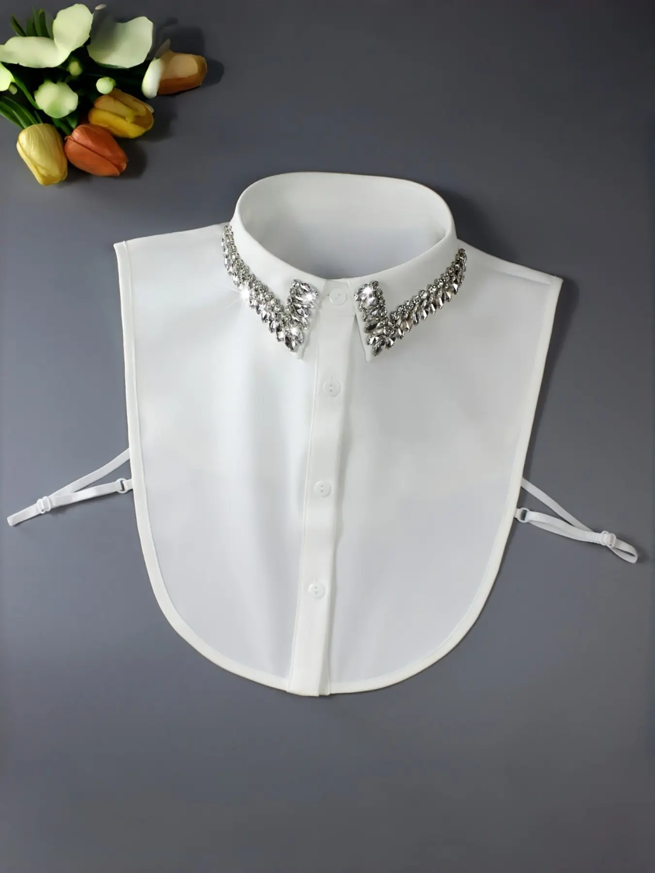 Detachable Fake Collar, Teardrop Rhinestone Embellished, Half Shirt Collar, Women's Layering False Collar Accessory