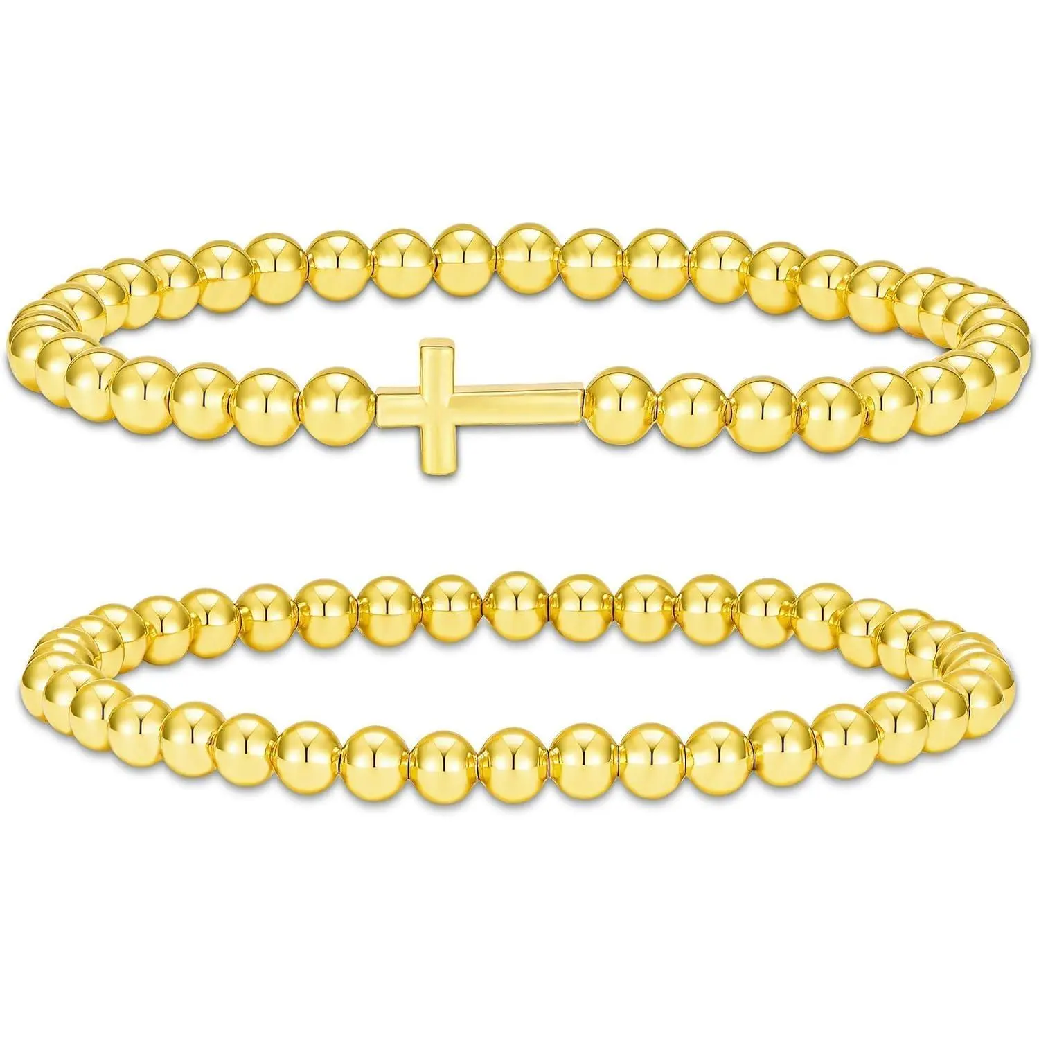 2 count  Bow Beaded Bracelets for Women | 2-Pack, 14K   Plated, Bow+Bead Bracelet Set, +Bead Stackable Bracelets,  Gifts