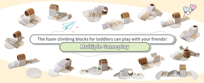 Soft Play Climbing Blocks for Toddlers - 10pc Set with Tunnel for Climb,Toddler Playtime Corner Climber Indoor Foam Play Gym, Crawl and Slide