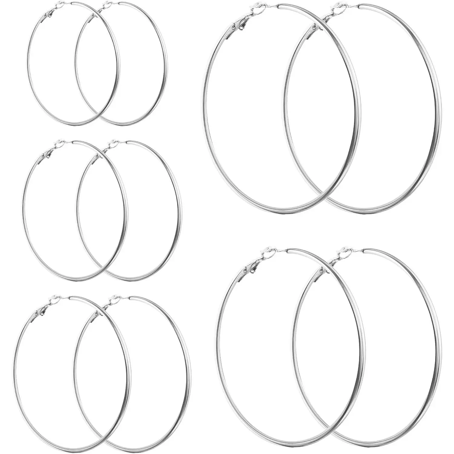 Stainless Steel Hoop Earrings 5 Pairs Big Thin Hoop Earrings Stylish Simple Lightweight Hoops Earring 30/40/50/60/70 mm