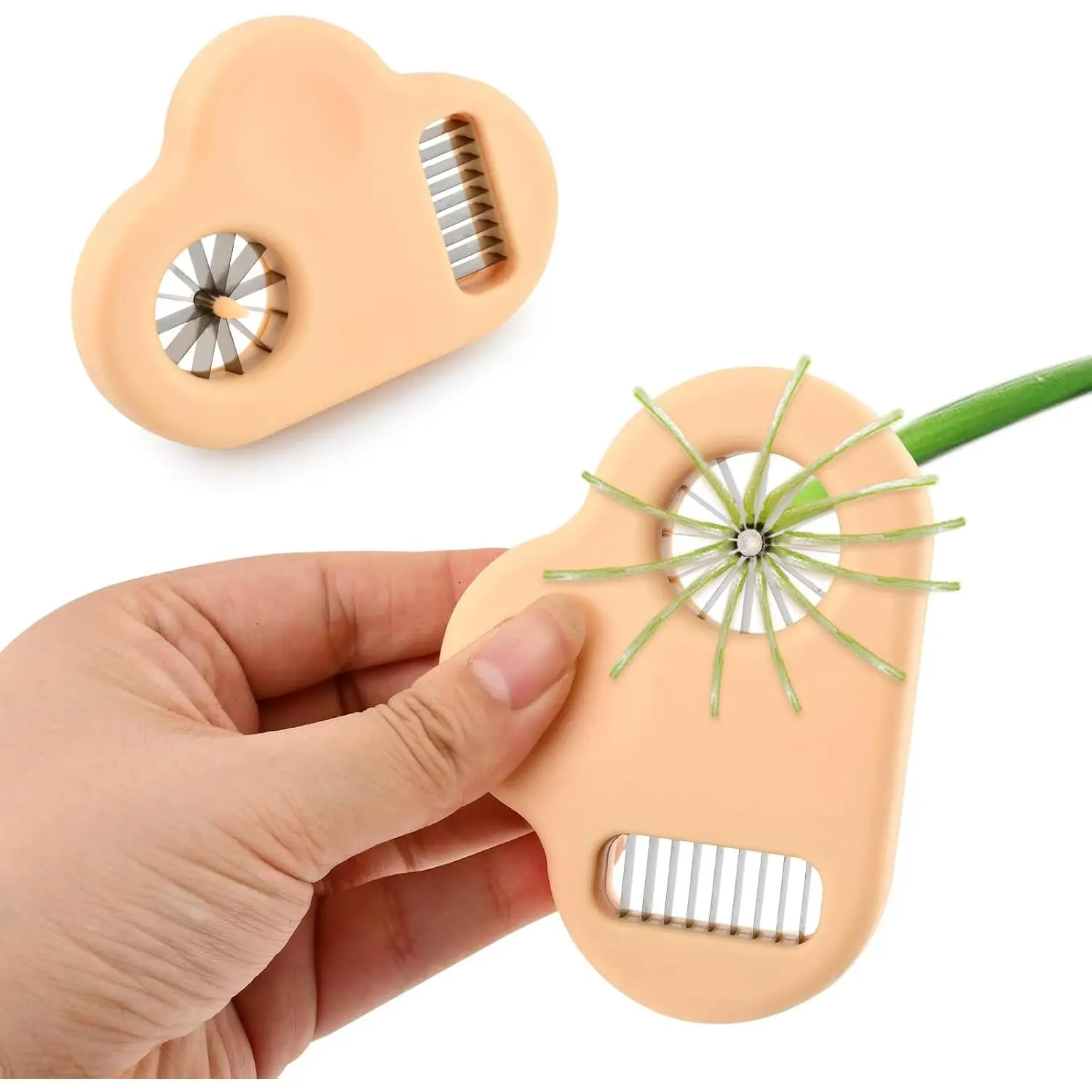 Green Onion Shredder & Slicer, 12  Stainless Steel Scallion  with Safety Design, Removable  Bean Slicer,  for Blooming Onion, Chili & Celery(COLOR:orange)