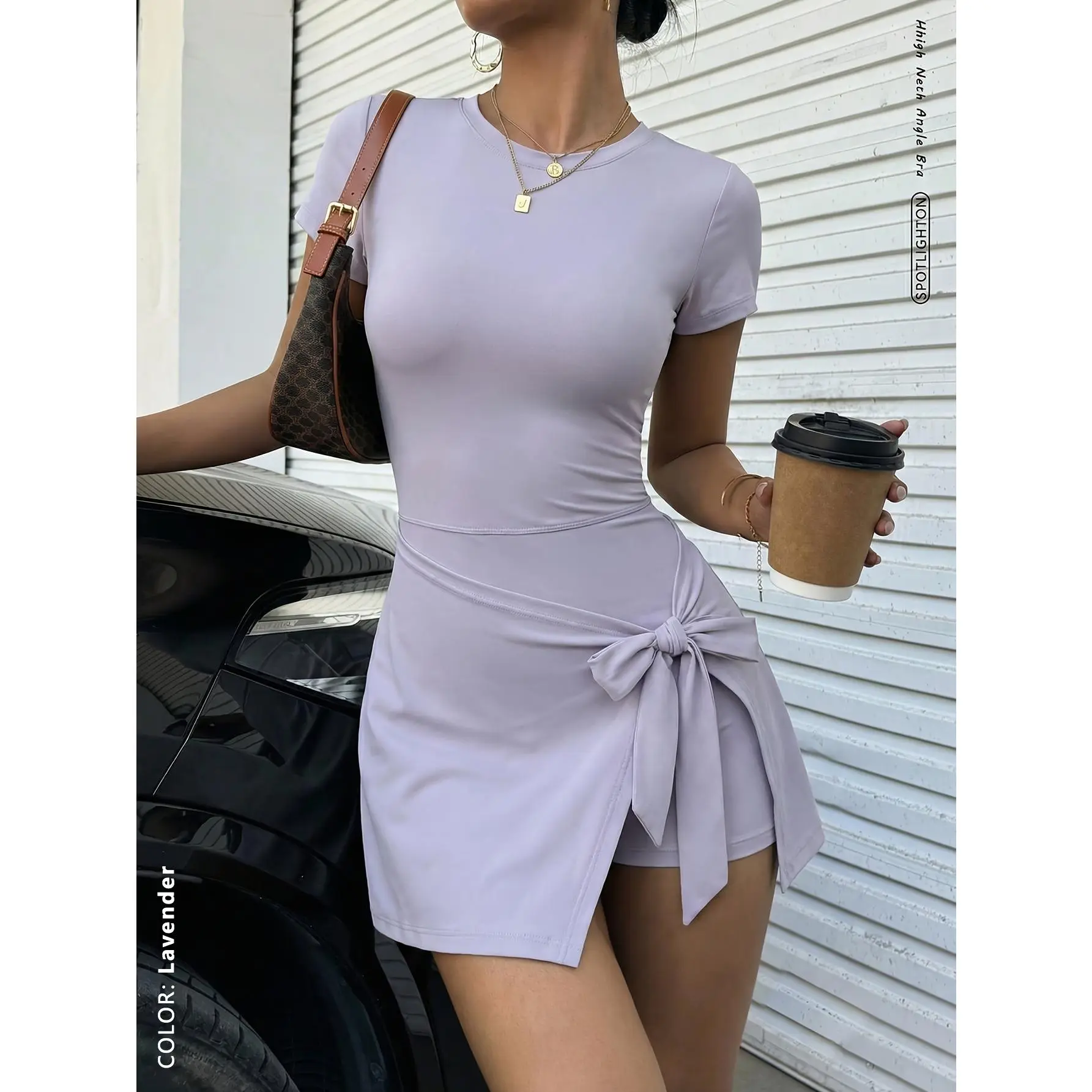 Women's Solid Knitted Polyester Sports Romper, Casual Short Sleeve Backless Jumpsuit with a Stretchy, Waist-Defining, and Butt-Lifting Fit, Female, Knitted Fabric, Elastane